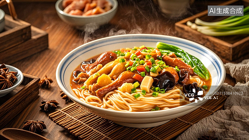 【AI数字艺术】中国美食面食面条三鲜打卤面图片素材