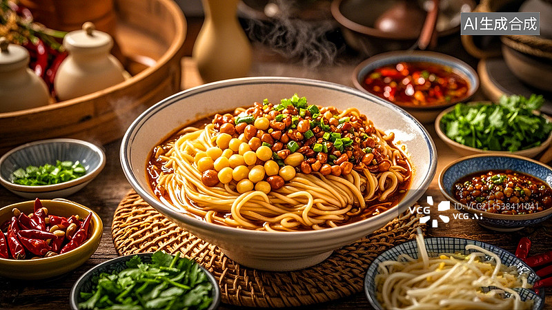 【AI数字艺术】中国美食面食面条重庆豌杂面图片素材