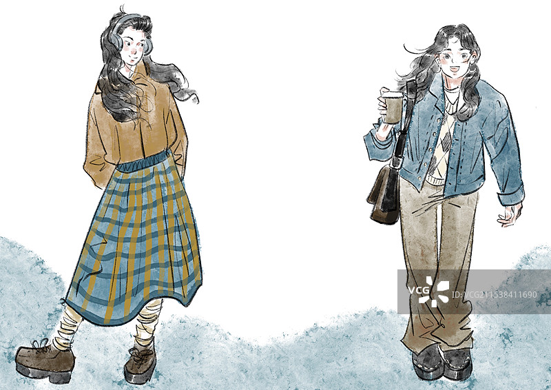 手绘清新女孩插画图片素材