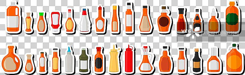 主题为大套装的各种玻璃瓶，装满了不同的内容图片素材