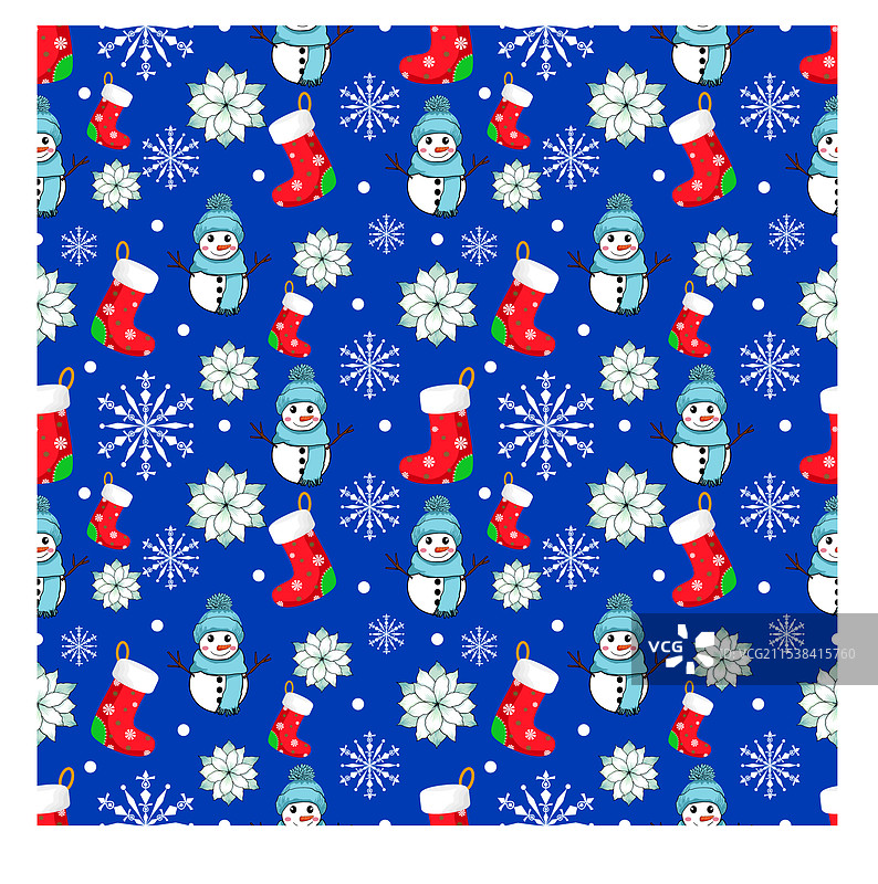 可爱的雪人无缝图案，配有红色袜子和白色元素图片素材