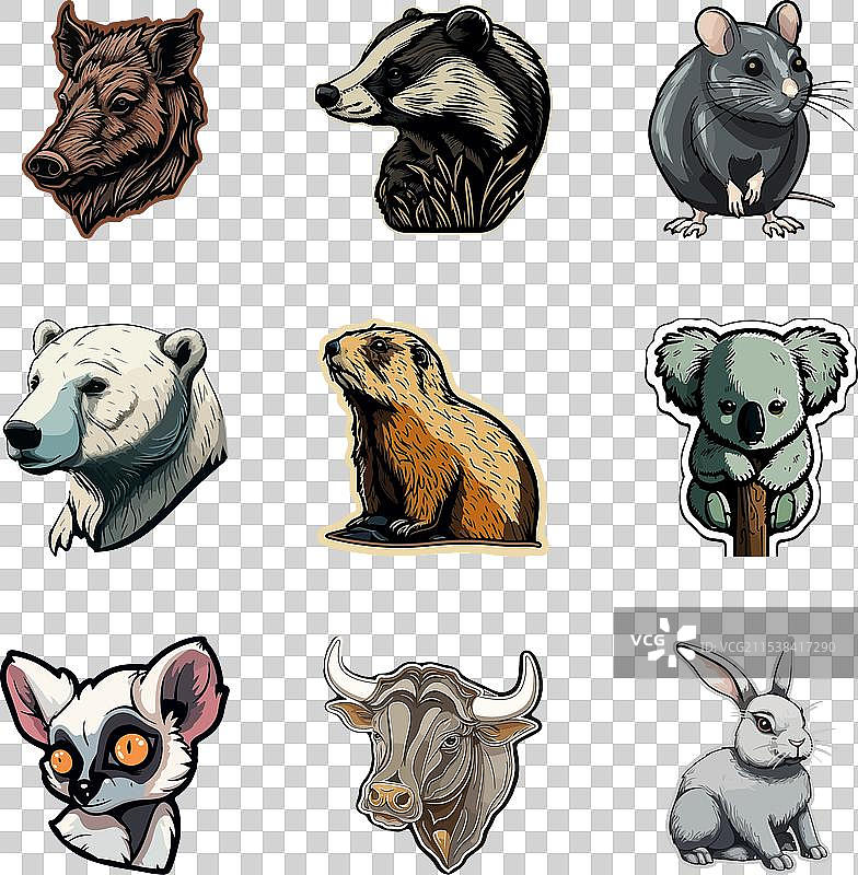 动物扁平图标集，孤立在白色背景上图片素材