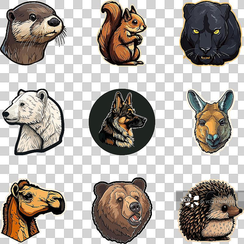 动物扁平图标集，孤立在白色背景上图片素材