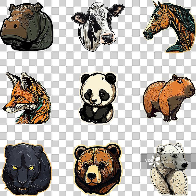 动物扁平图标集，孤立在白色背景上图片素材