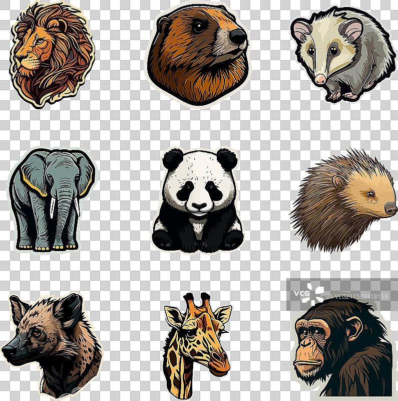 动物扁平图标集，孤立在白色背景上图片素材