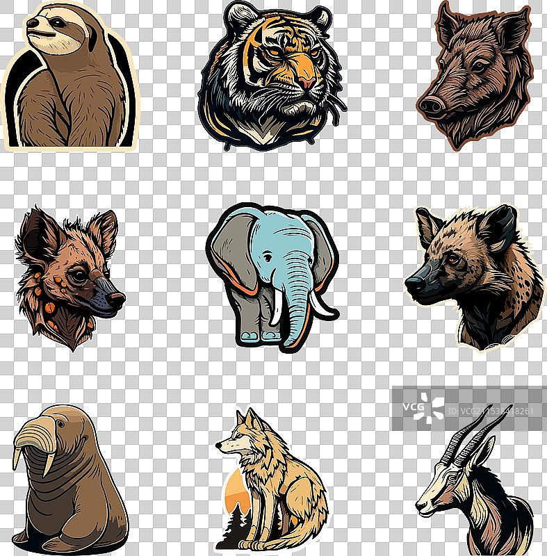 动物贴纸平面图标集，孤立在白色背景上图片素材