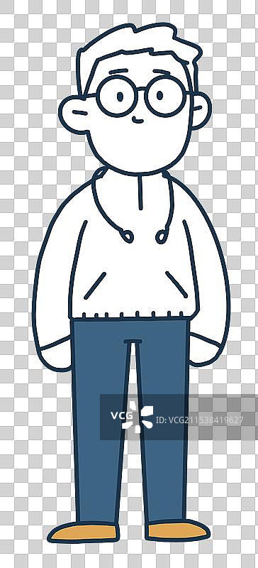 戴耳机戴眼镜男生卡通线稿元素图片素材