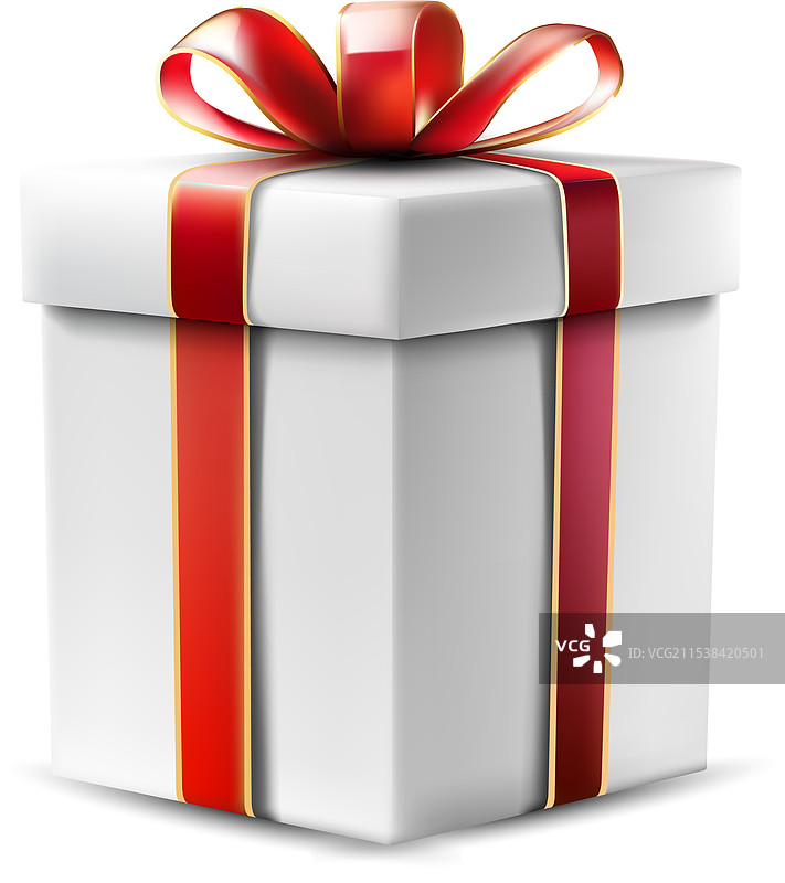 白色背景上的白色礼品盒，系着一个蝴蝶结图片素材