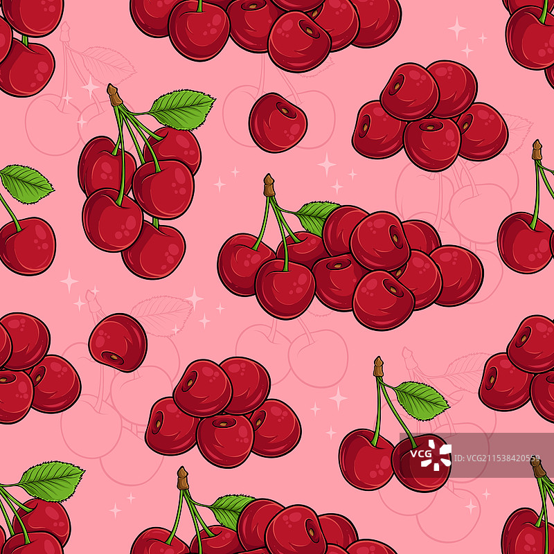 新鲜有机红樱桃的无缝图案图片素材