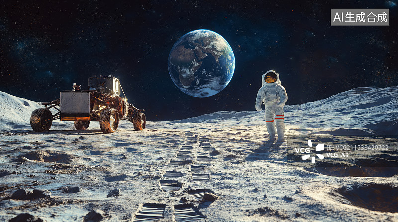 【AI数字艺术】登上月球的宇航员图片素材
