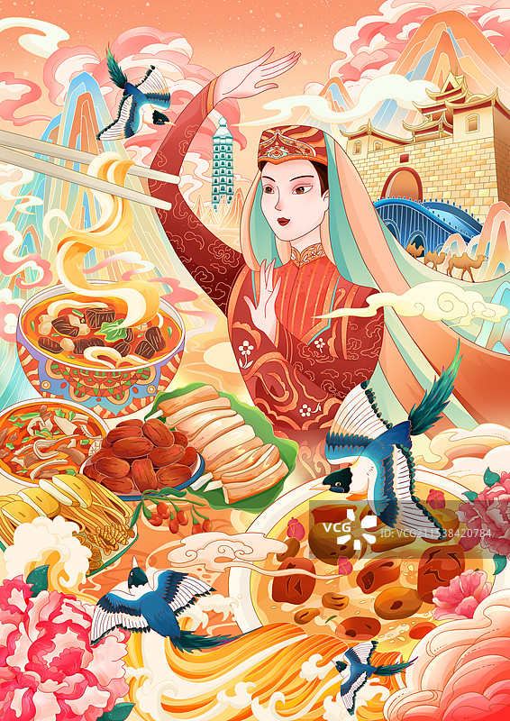 宁夏美食插画图片素材