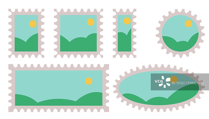 可爱的邮票圆形和方形边框图片素材