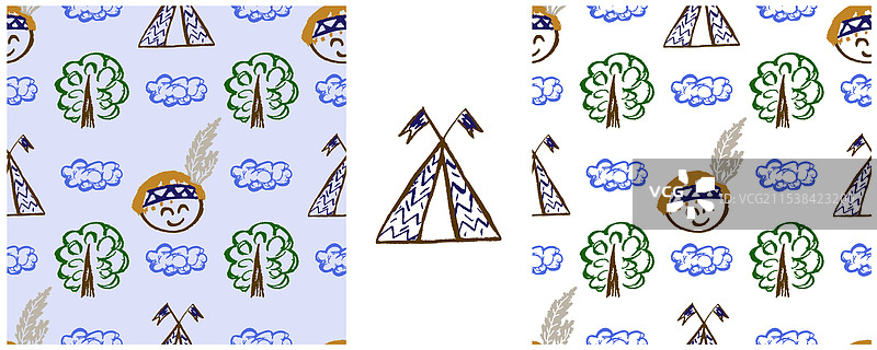 儿童用蜡笔绘制的画作打印集图片素材