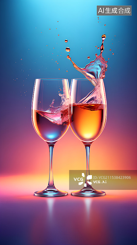 【AI数字艺术】彩色背景下桌上酒杯的特写 干杯 两只酒杯图片素材