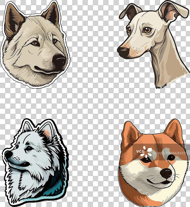 狗狗贴纸平面图标集，独立于白色背景图片素材