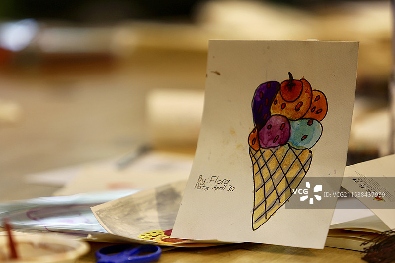 冰淇淋水彩画图片素材