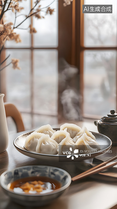 【AI数字艺术】AIGC：传统美食饺子 春节新年背景插图图片素材