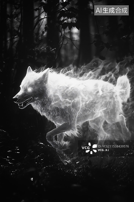 【AI数字艺术】森林中的神秘之狼图片素材