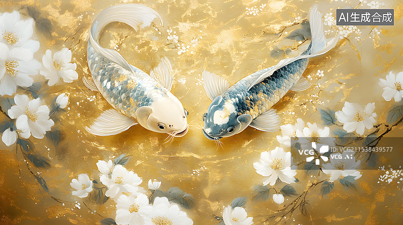 【AI数字艺术】AIGC：国风古典风格水中的锦鲤，新年春节背景插图图片素材