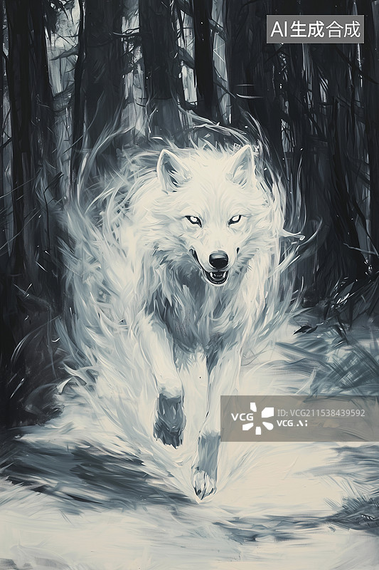 【AI数字艺术】森林中的神秘之狼图片素材