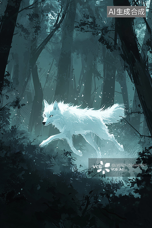 【AI数字艺术】森林中的神秘之狼图片素材