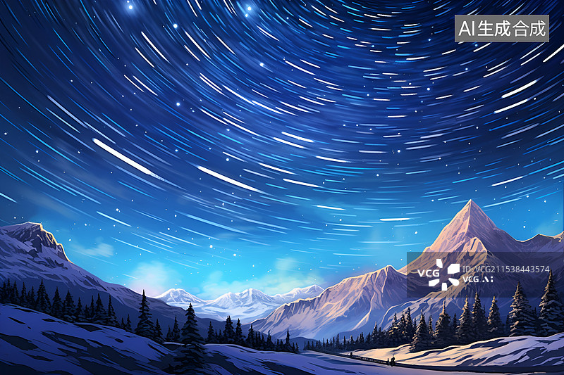 【AI数字艺术】【AI数字艺术】雪山星轨图片素材