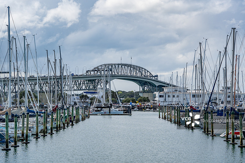 奥克兰帆船港口以及海港大桥图片素材