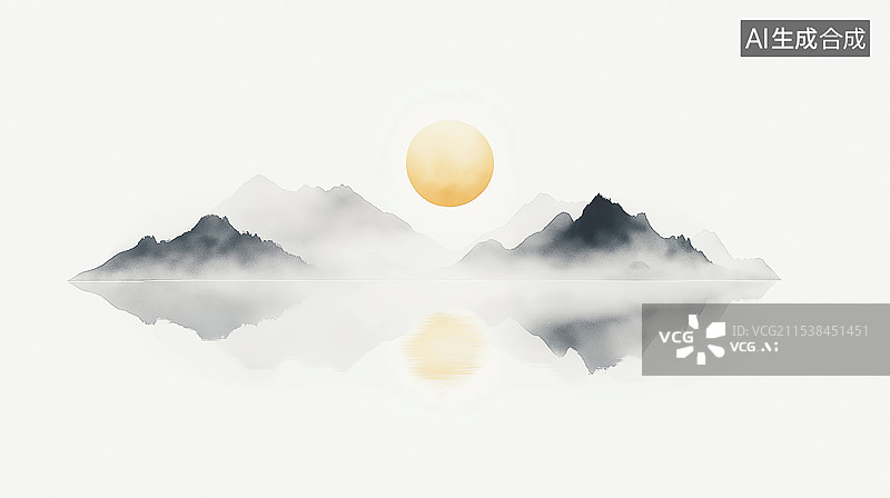 【AI数字艺术】中国风水墨山水画图片素材