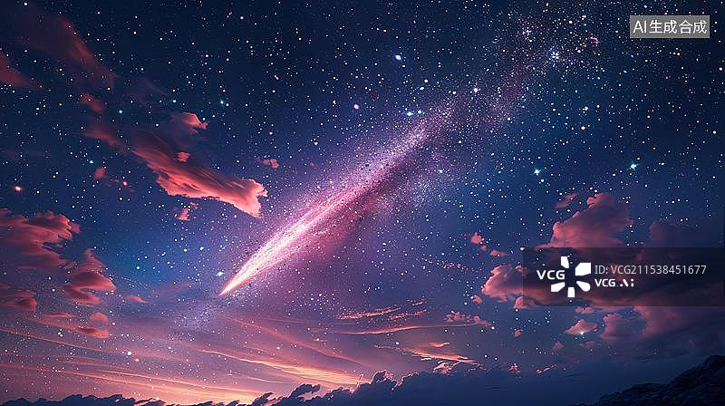 【AI数字艺术】唯美星空中流星划过图片素材
