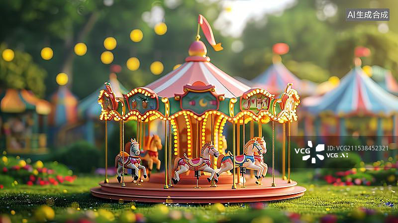【AI数字艺术】游乐园旋转木马特写图片素材