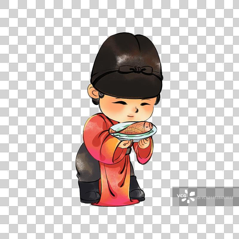 古风可爱人物端菜拜神供神年俗插画免抠元素图片素材