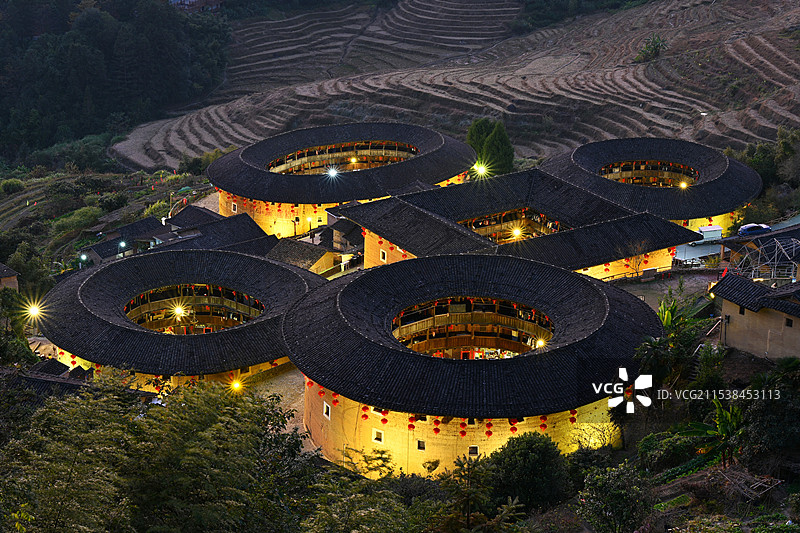 福建田螺坑土楼群上观景台视角图片素材