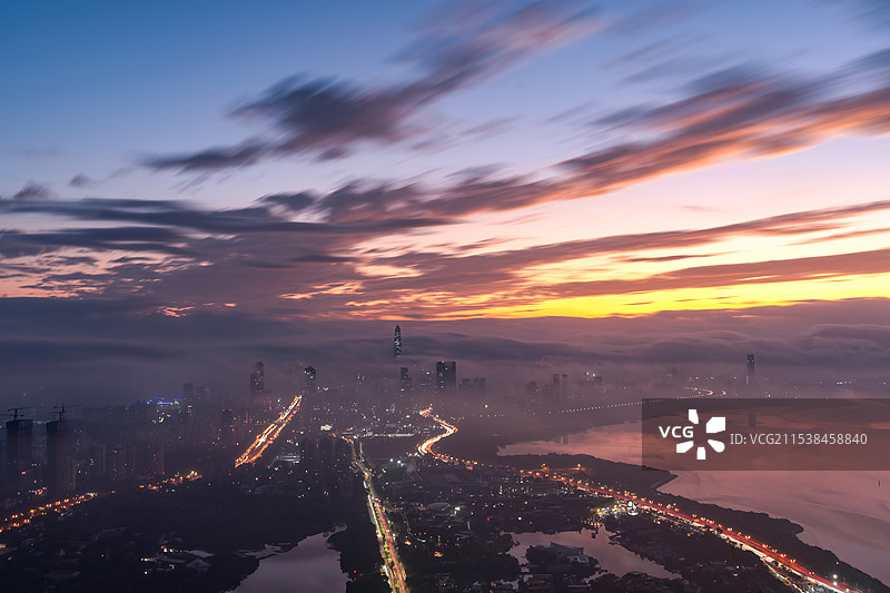 深圳福田CBD大湾区平安大厦日出云海朝霞图片素材