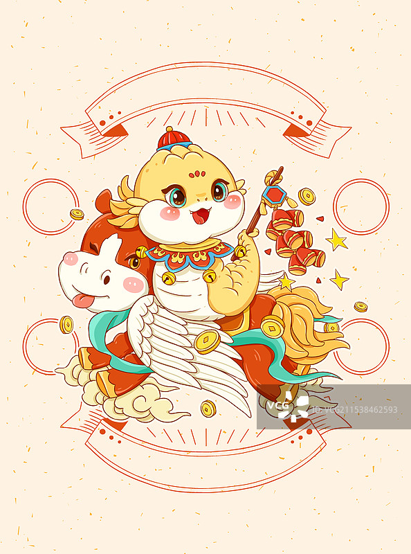 蛇年马到成功国潮插画2图片素材