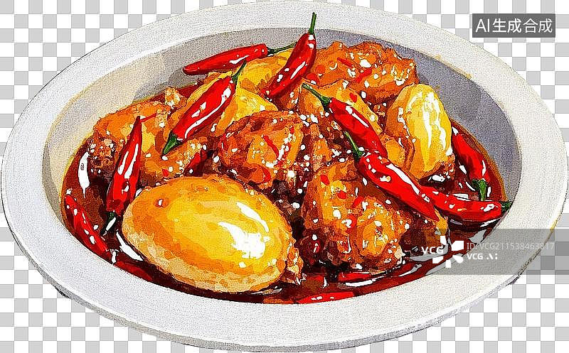 【AI数字艺术】一盘辣子鸡美食插画图片素材