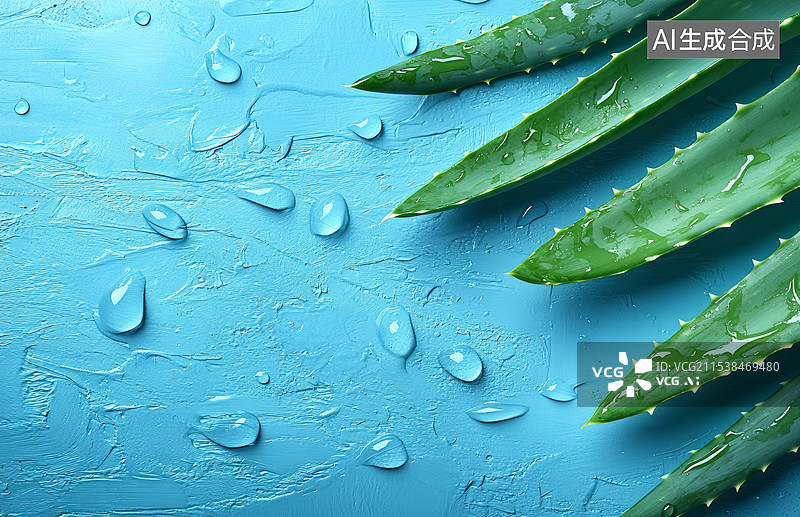 【AI数字艺术】新鲜切片芦荟叶绿色健康美容护理化妆品背景图片素材