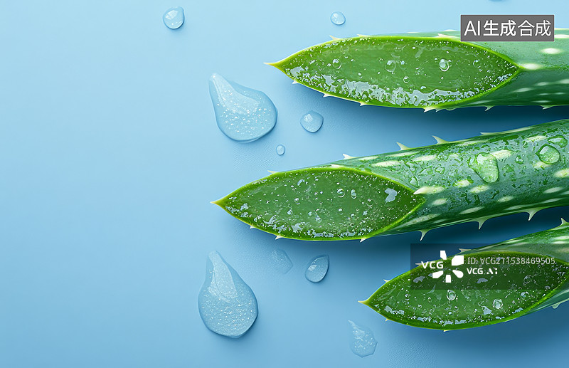 【AI数字艺术】新鲜切片芦荟叶绿色健康美容护理化妆品背景图片素材