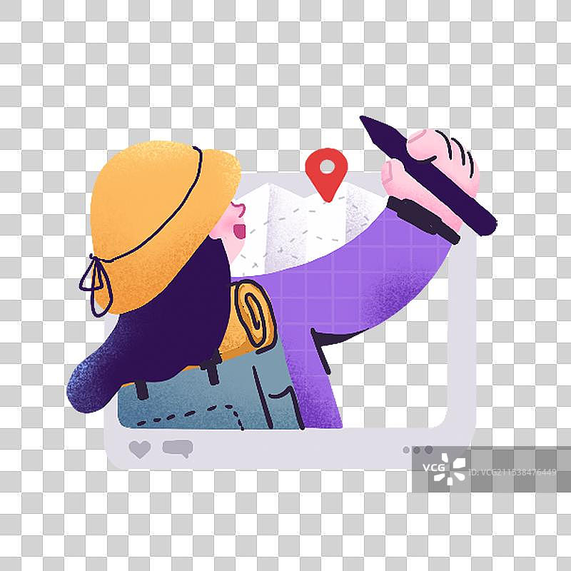 免抠扁平卡通旅行露营做攻略看地图定目的地插画图片素材