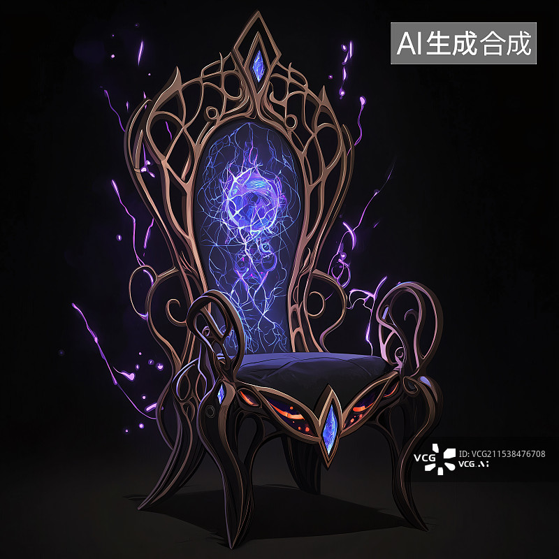 【AI数字艺术】：高美感游戏特效椅子，电竞风格，光影酷炫，造型独特，质感时尚，作为虚拟道具，创意元素丰富场景。图片素材