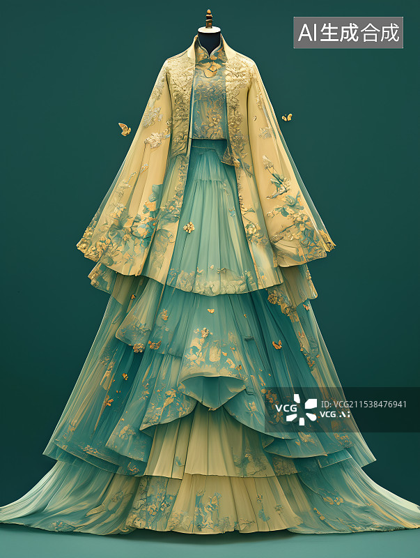 【AI数字艺术】高美感游戏特效服饰，古风仙侠风飘逸裙子，华丽玄幻，光影灵动，塑造角色魅力，尽显美服特色。图片素材