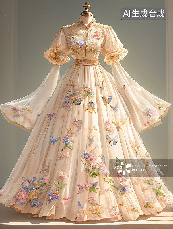 【AI数字艺术】高美感游戏特效服饰，古风仙侠风飘逸裙子，华丽玄幻，光影灵动，塑造角色魅力，尽显美服特色。图片素材