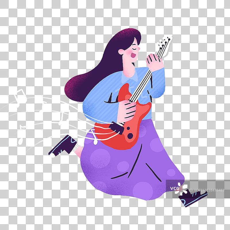 扁平风女生弹吉他跳跃元素电商素材插画图片素材