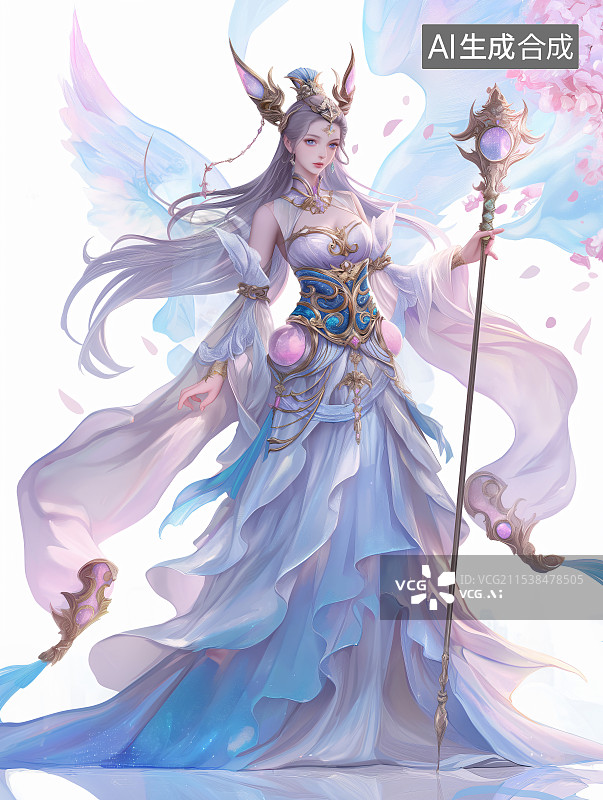 【AI数字艺术】高美感游戏特效服饰，古风仙侠风飘逸裙子，华丽玄幻，光影灵动，塑造角色魅力，尽显美服特色。图片素材