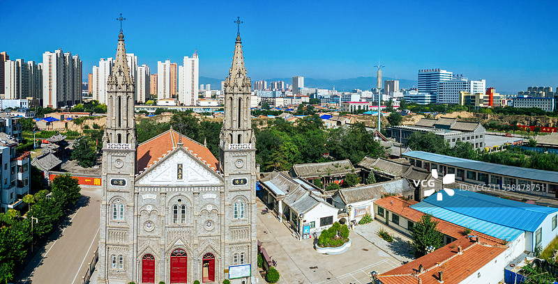 朔州 朔州老城 崇福寺 尉迟敬德庙 地标 航拍图片素材