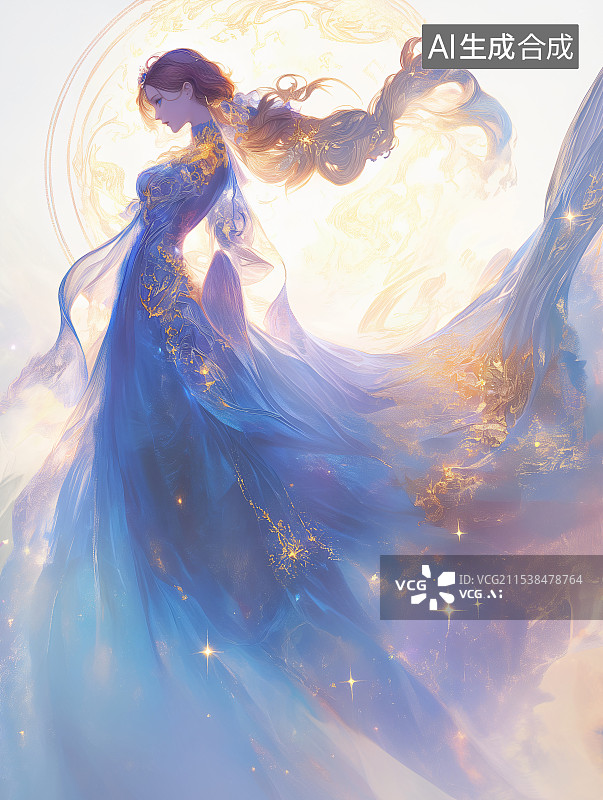 【AI数字艺术】高美感游戏特效服饰，古风仙侠风飘逸裙子，华丽玄幻，光影灵动，塑造角色魅力，尽显美服特色。图片素材