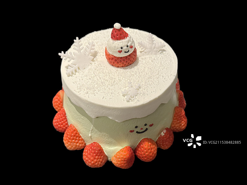 可爱的雪人草莓水果蛋糕图片素材