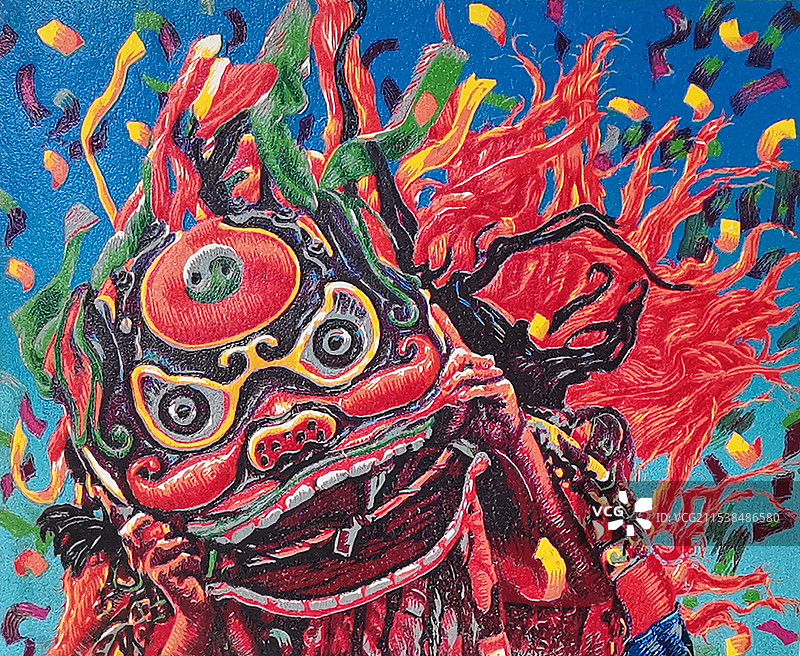 《红狮》木版图片素材