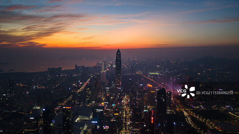 深圳福田区日落晚霞风光图片素材