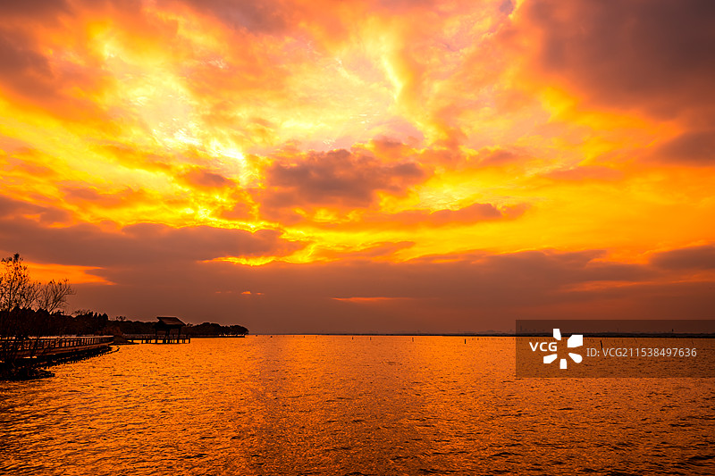 阳澄湖晚霞图片素材