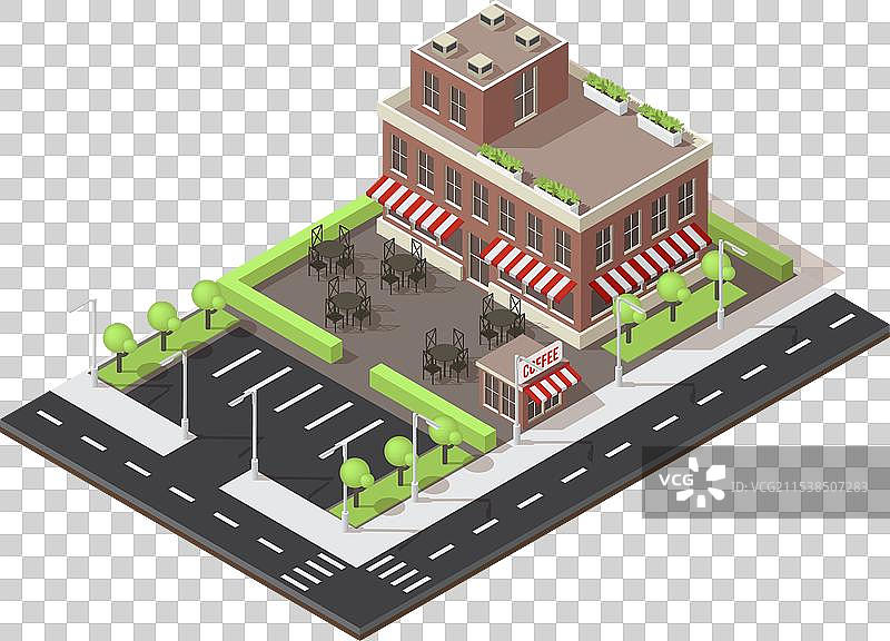 咖啡馆建筑等角布局图片素材